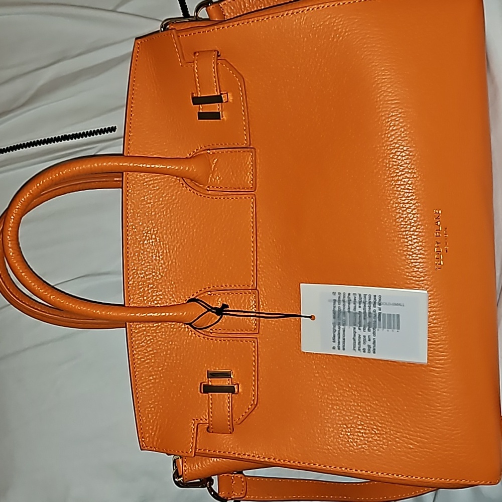 Orange Leather Tote Bag